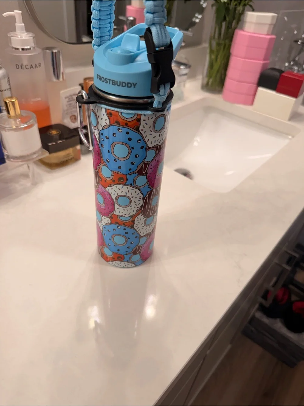 FrostBuddy Kids Donut Print Insulated Bottle - Blue & Pink